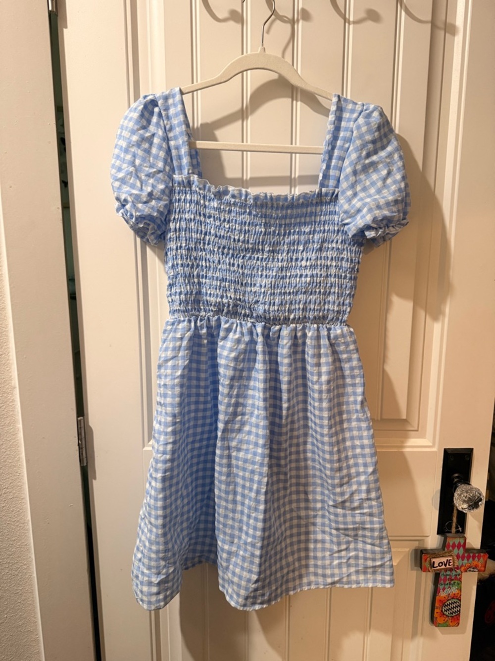Blue Gingham Puff Sleeve Dress